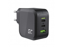 Green Cell Verkkovirtalaturi 65W GaN GC PowerGan MacBookille, iPhonelle, tabletille, Nintendo Switchille - 2x USB-C, 1x USB-A