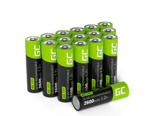 16x Paristot AA R6 2600mAh Ni-MH Ladattavat Akut Green Cell