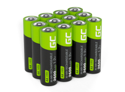 12x Paristot AA R6 2600mAh Ni-MH Ladattavat Akut Green Cell